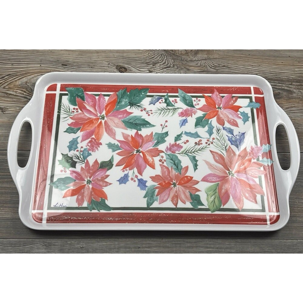 Jennifer Chien Designs Serving Tray Lap Tray Floral Poinsettia Christmas Holiday